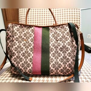 Kate Spade Green and Pink  Spade Satchel Purse with Cosmetic Case